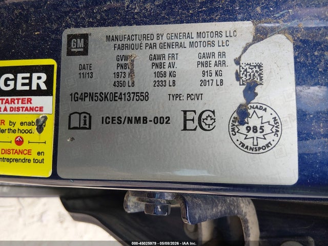 Aukcja sprzedaży 2014 Buick Verano, vin: 1G4PN5SK0E4137558, numer aukcji: 45025979