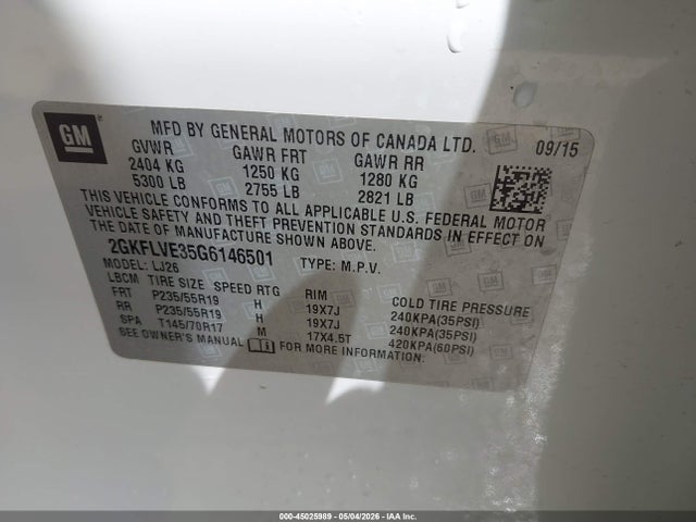 Aukcja sprzedaży 2016 Gmc Terrain Denali, vin: 2GKFLVE35G6146501, numer aukcji: 45025989