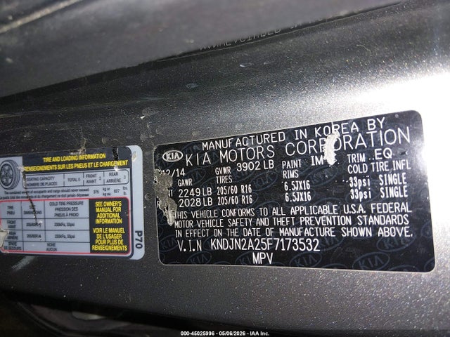 Aukcja sprzedaży 2015 Kia Soul, vin: KNDJN2A25F7173532, numer aukcji: 45025996