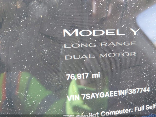 45026026 :رقم المزاد ، 7SAYGAEE1NF387744 vin ، 2022 Tesla Model Y Long Range Dual Motor All-wheel Drive مزاد بيع