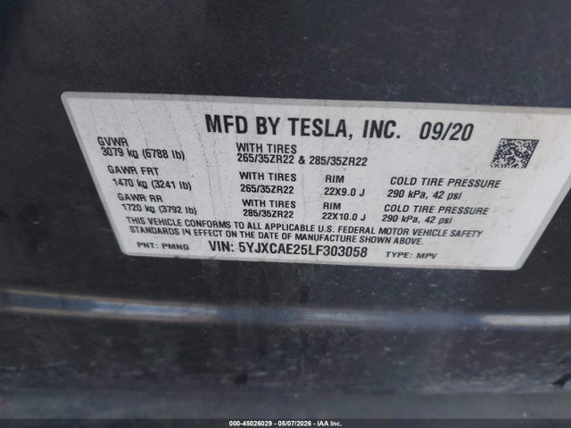 Aukcja sprzedaży 2020 Tesla Model X Long Range Dual Motor All-wheel Drive/long Range Plus Dual Motor All-wheel Drive, vin: 5YJXCAE25LF303058, numer aukcji: 45026029