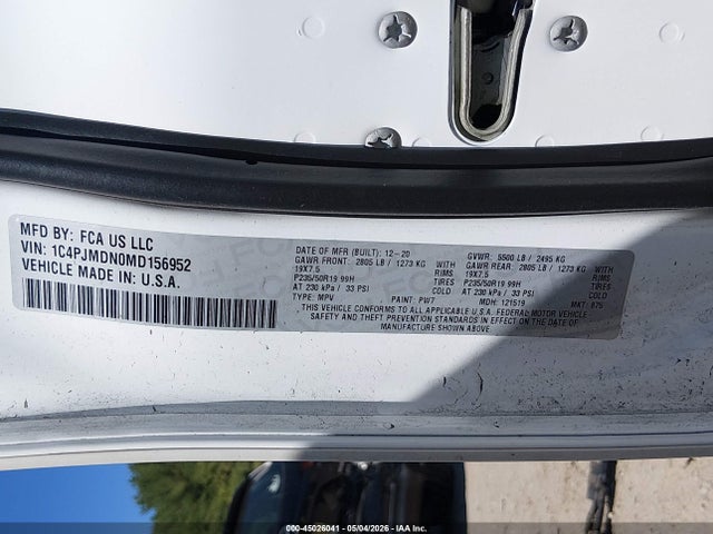 2021 Jeep Cherokee High Altitude 4x4 მანქანა იყიდება აუქციონზე, vin: 1C4PJMDN0MD156952, აუქციონის ნომერი: 45026041