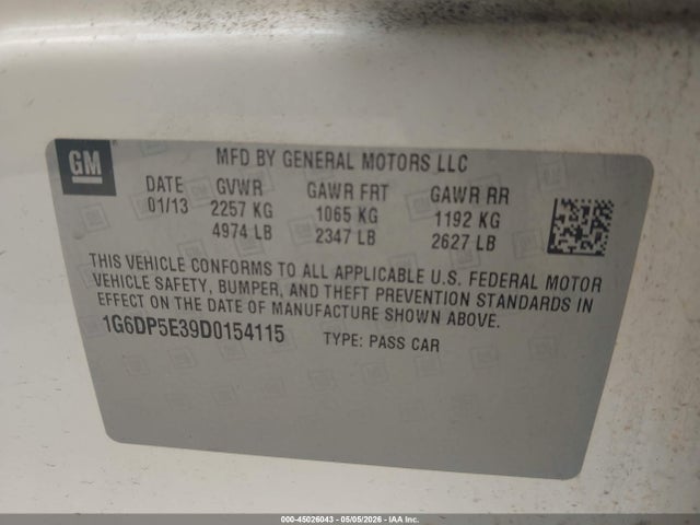 45026043 :رقم المزاد ، 1G6DP5E39D0154115 vin ، 2013 Cadillac Cts Premium مزاد بيع