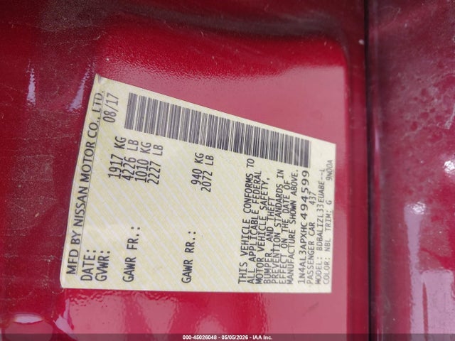 1N4AL3APXHC494599 Nissan Altima 2.5 Sv