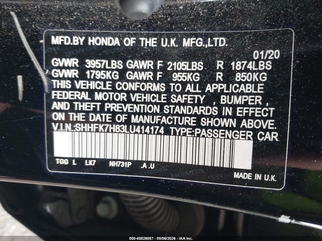 Honda Civic Ex-l 2020 SHHFK7H83LU414174 Image 9