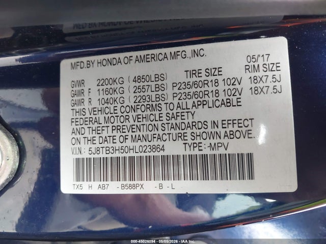 Aukcja sprzedaży 2017 Acura Rdx Technology   Acurawatch Plus Packages/w/technology Package, vin: 5J8TB3H50HL023864, numer aukcji: 45026094