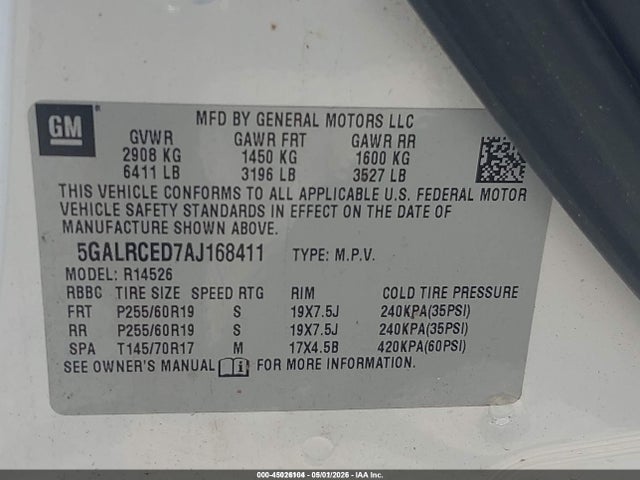 45026104 :رقم المزاد ، 5GALRCED7AJ168411 vin ، 2010 Buick Enclave 2xl مزاد بيع