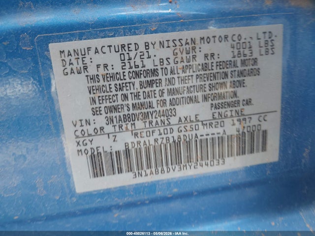 Aukcja sprzedaży 2021 Nissan Sentra Sr Xtronic Cvt, vin: 3N1AB8DV3MY244033, numer aukcji: 45026113