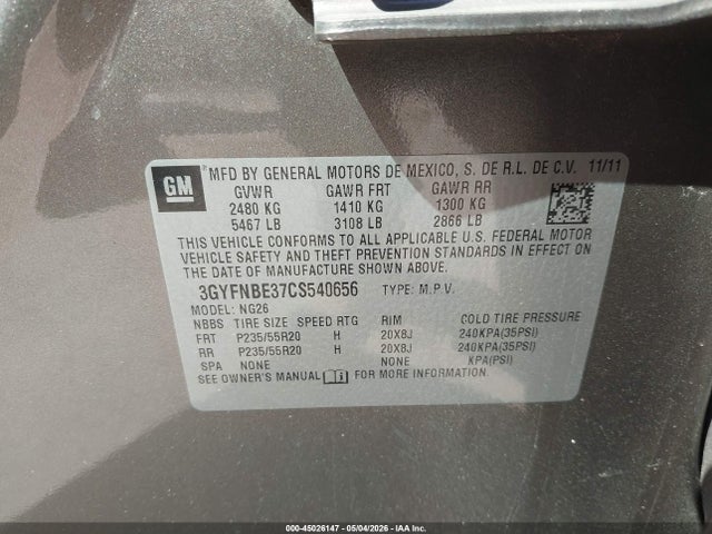 2012 Cadillac Srx Performance Collection მანქანა იყიდება აუქციონზე, vin: 3GYFNBE37CS540656, აუქციონის ნომერი: 45026147