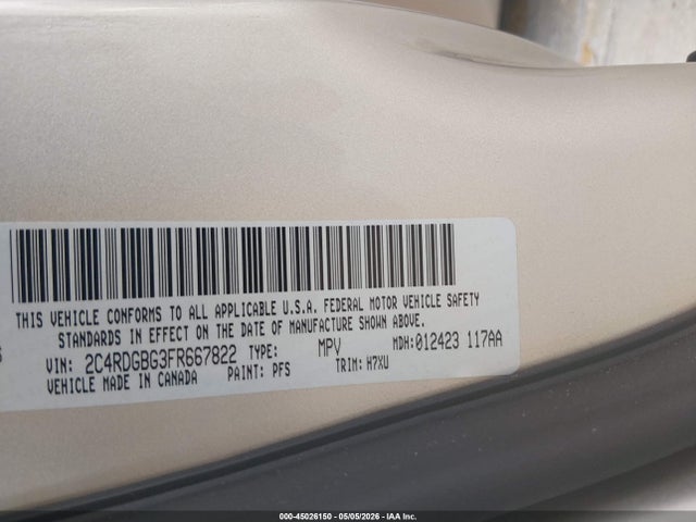 Продажа на аукционе авто 2015 Dodge Grand Caravan Se, vin: 2C4RDGBG3FR667822, номер лота: 45026150