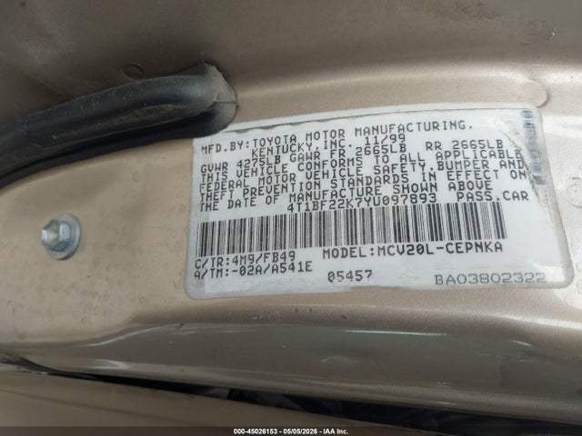 Aukcja sprzedaży 2000 Toyota Camry Le V6, vin: 4T1BF22K7YU097893, numer aukcji: 45026153