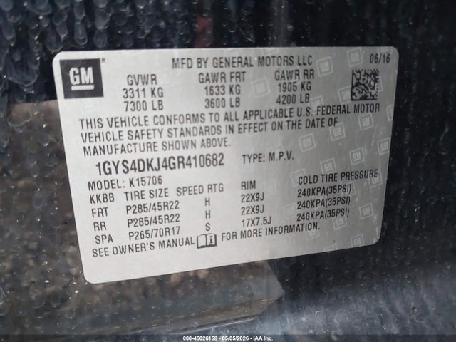 Aukcja sprzedaży 2016 Cadillac Escalade Platinum, vin: 1GYS4DKJ4GR410682, numer aukcji: 45026158