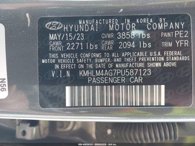 45026181 :رقم المزاد ، KMHLM4AG7PU587123 vin ، 2023 Hyundai Elantra Sel مزاد بيع