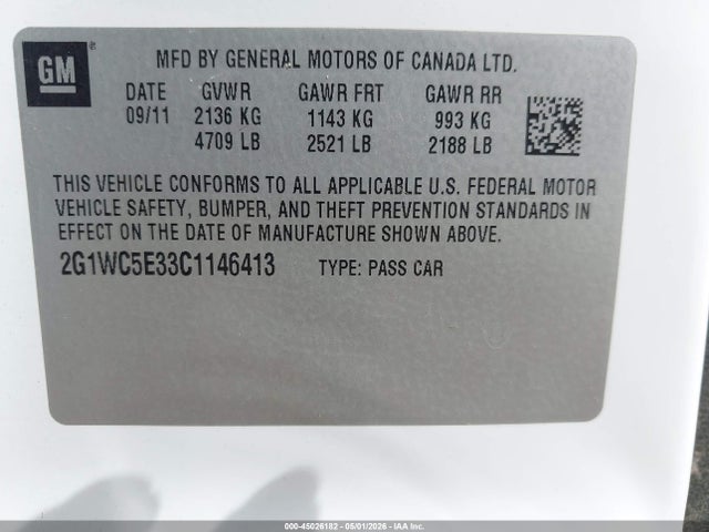 Aukcja sprzedaży 2012 Chevrolet Impala Ltz, vin: 2G1WC5E33C1146413, numer aukcji: 45026182