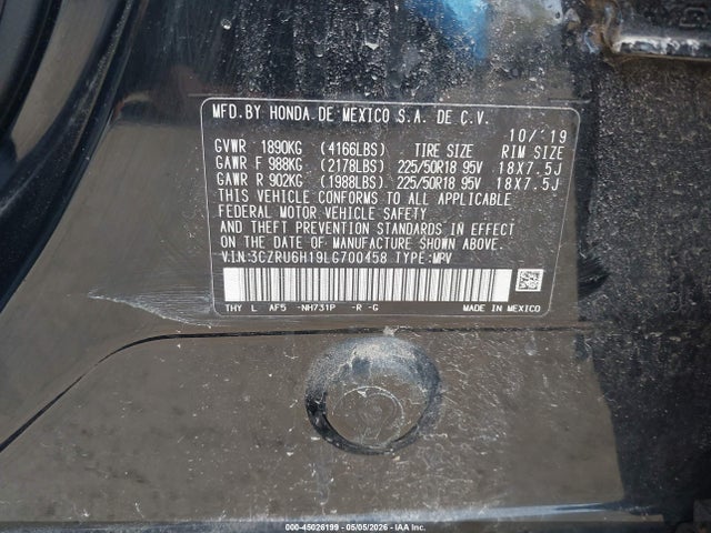 2020 Honda Hr-v Awd Sport მანქანა იყიდება აუქციონზე, vin: 3CZRU6H19LG700458, აუქციონის ნომერი: 45026199