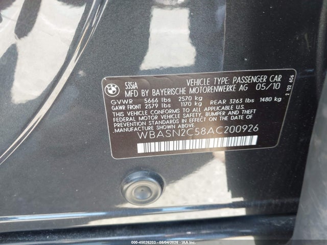 Продаж на аукціоні авто 2010 Bmw 535i Gran Turismo, vin: WBASN2C58AC200926, номер лоту: 45026203
