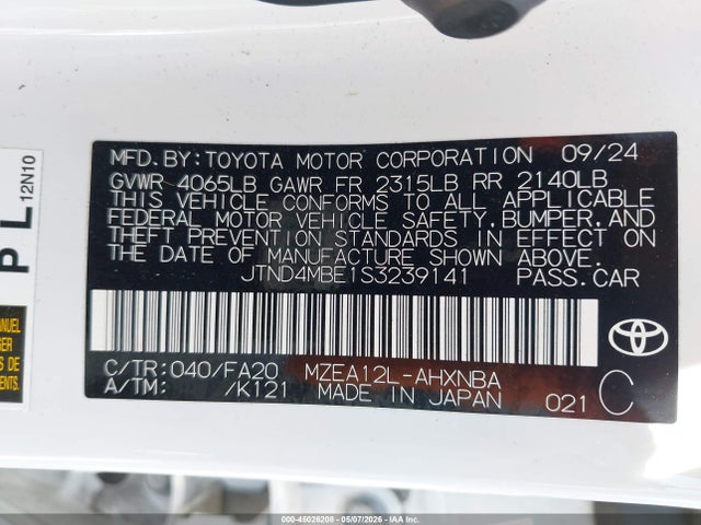 Продажа на аукционе авто 2025 Toyota Corolla Se, vin: JTND4MBE1S3239141, номер лота: 45026208