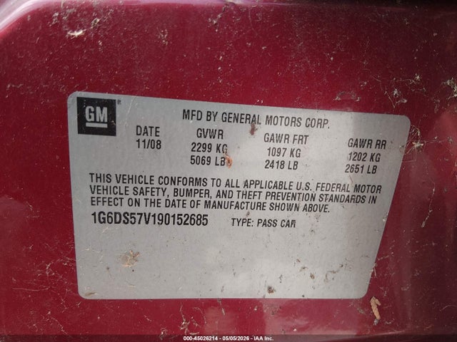 Aukcja sprzedaży 2009 Cadillac Cts Standard, vin: 1G6DS57V190152685, numer aukcji: 45026214