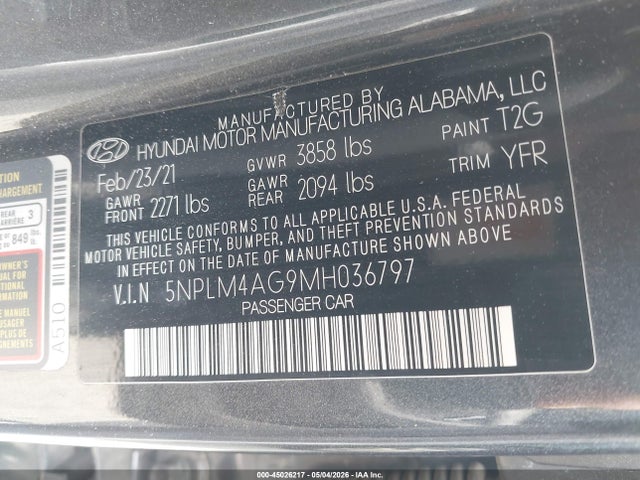 45026217 :رقم المزاد ، 5NPLM4AG9MH036797 vin ، 2021 Hyundai Elantra Sel مزاد بيع