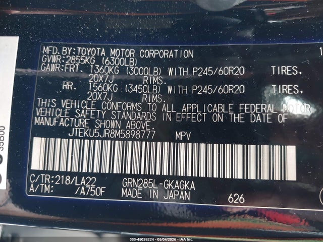 JTEKU5JR8M5898777 Toyota 4runner Limited