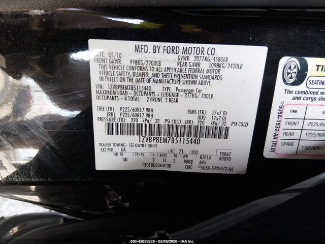 Aukcja sprzedaży 2011 Ford Mustang V6 Premium, vin: 1ZVBP8EM7B5115440, numer aukcji: 45026226