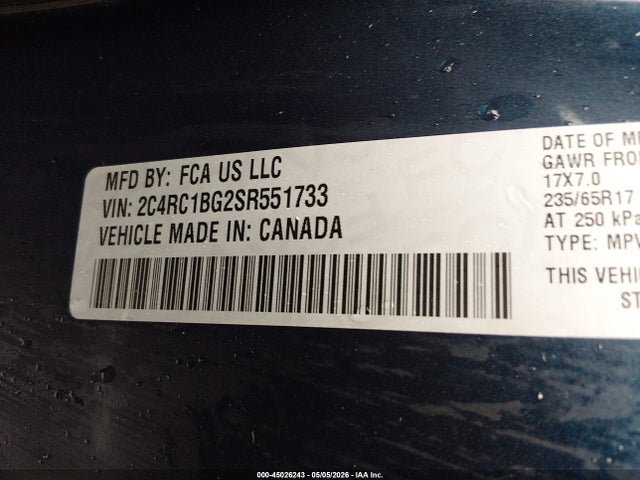 Aukcja sprzedaży 2025 Chrysler Pacifica Select, vin: 2C4RC1BG2SR551733, numer aukcji: 45026243