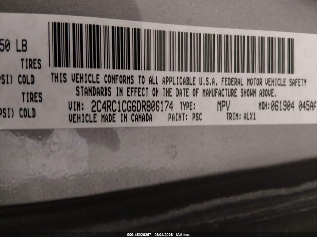 2013 Chrysler Town & Country Touring-l მანქანა იყიდება აუქციონზე, vin: 2C4RC1CG6DR806174, აუქციონის ნომერი: 45026267