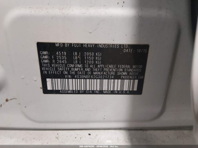 Aukcja sprzedaży 2016 Subaru Legacy 2.5i Premium, vin: 4S3BNBF62G3021734, numer aukcji: 45026290