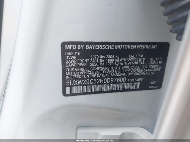 2017 Bmw X3 Xdrive28i მანქანა იყიდება აუქციონზე, vin: 5UXWX9C52H0D97600, აუქციონის ნომერი: 45026291