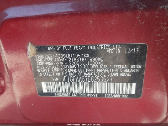 Продаж на аукціоні авто 2014 Subaru Impreza 2.0i, vin: JF1GPAA67E8253527, номер лоту: 45026333