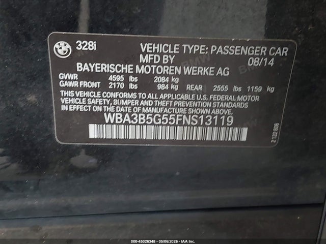 45026348 :رقم المزاد ، WBA3B5G55FNS13119 vin ، 2015 Bmw 328i Xdrive مزاد بيع