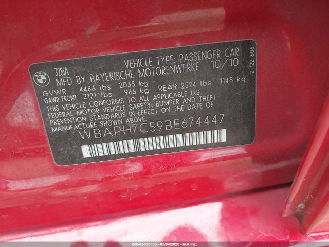 Продаж на аукціоні авто 2011 Bmw 328i, vin: WBAPH7C59BE674447, номер лоту: 45026368