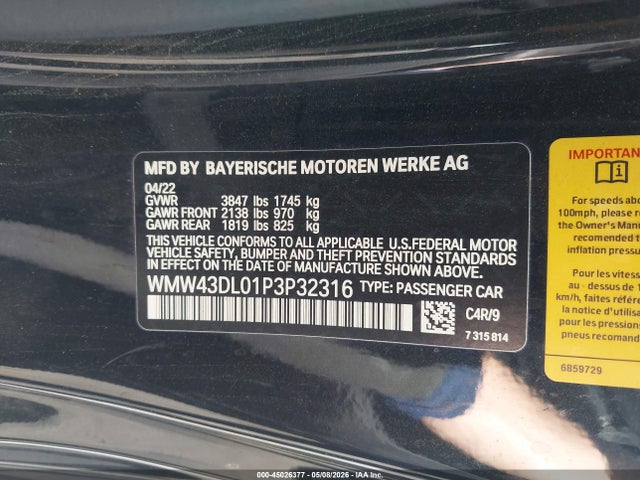 Aukcja sprzedaży 2023 Mini Convertible Cooper S, vin: WMW43DL01P3P32316, numer aukcji: 45026377