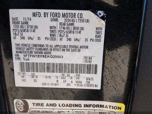 45026382 :رقم المزاد ، 1FTFW1EF8EKG29903 vin ، 2014 Ford F-150 Xlt مزاد بيع