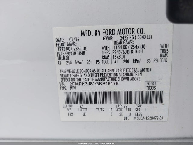 Ford EDGE SEL 2016 2FMPK3J81GBB16178 Image 9