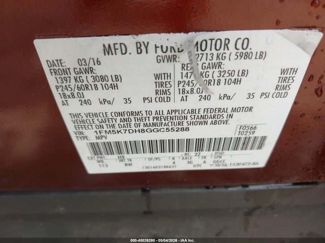 Ford EXPLORER XLT 2016 1FM5K7DH8GGC55288 Image 9