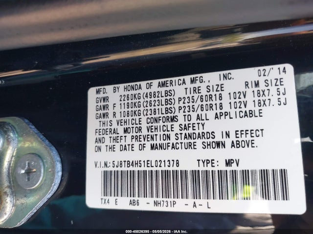 Aukcja sprzedaży 2014 Acura Rdx, vin: 5J8TB4H51EL021378, numer aukcji: 45026395