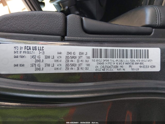 Продаж на аукціоні авто 2019 Jeep Grand Cherokee Altitude 4x4, vin: 1C4RJFAGXKC710284, номер лоту: 45026401