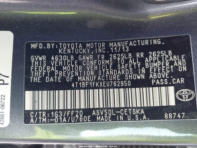 Aukcja sprzedaży 2014 Toyota Camry Se, vin: 4T1BF1FKXEU762950, numer aukcji: 45026421