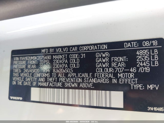 Auction sale of the 2019 Volvo Xc40 T5 R-design, vin: YV4162UM9K2075490, lot number: 45026464