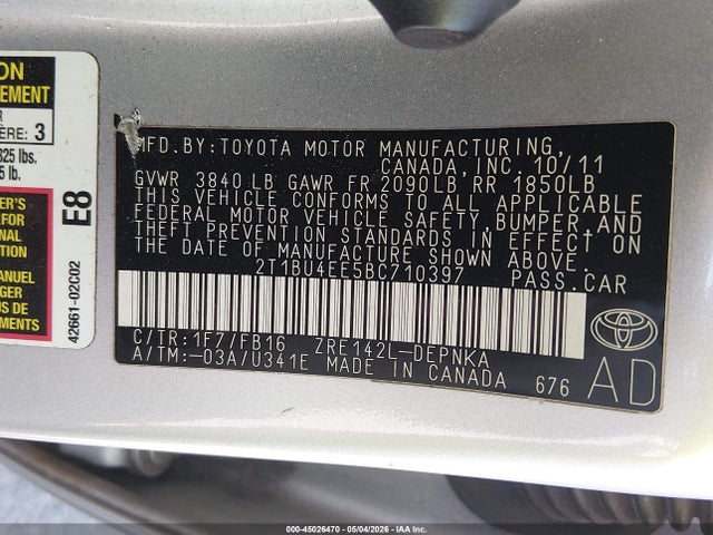 Aukcja sprzedaży 2011 Toyota Corolla Le, vin: 2T1BU4EE5BC710397, numer aukcji: 45026470