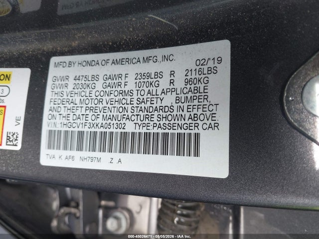 1HGCV1F3XKA051302 Honda Accord Sport