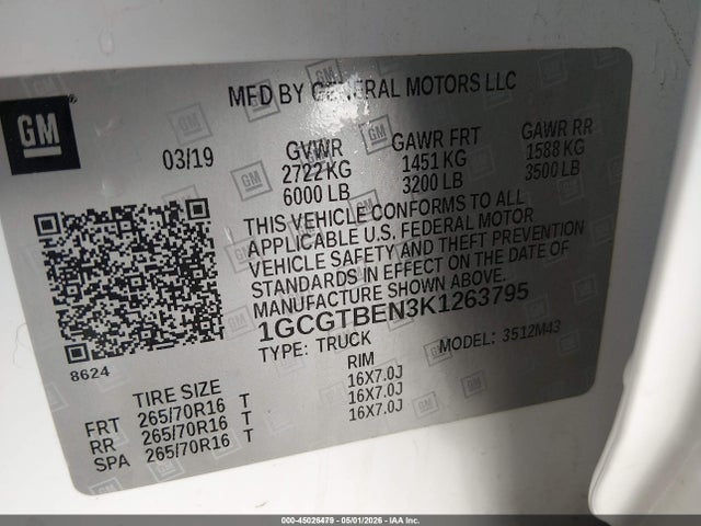 1GCGTBEN3K1263795 Chevrolet Colorado Wt