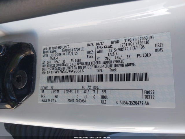 Ford F-150 Raptor 2018 1FTFW1RG4JFA96616 Image 9