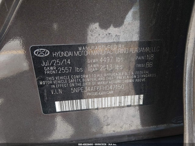 2015 Hyundai Sonata Limited მანქანა იყიდება აუქციონზე, vin: 5NPE34AF6FH047150, აუქციონის ნომერი: 45026493