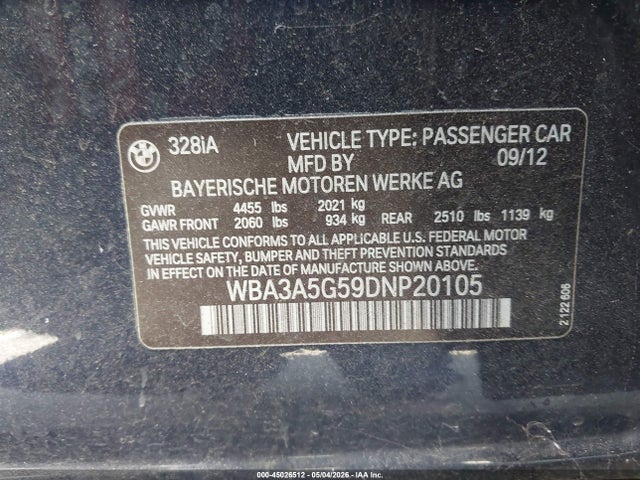 Продаж на аукціоні авто 2013 Bmw 328i, vin: WBA3A5G59DNP20105, номер лоту: 45026512