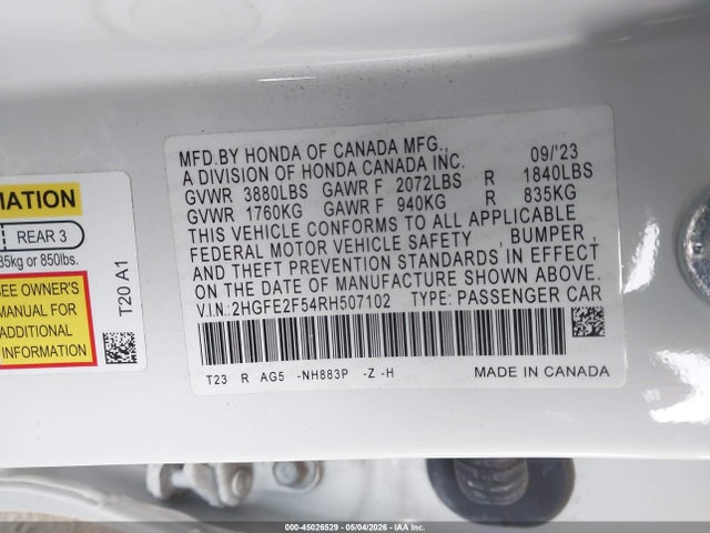 Honda Civic Sport 2024 2HGFE2F54RH507102 Image 9