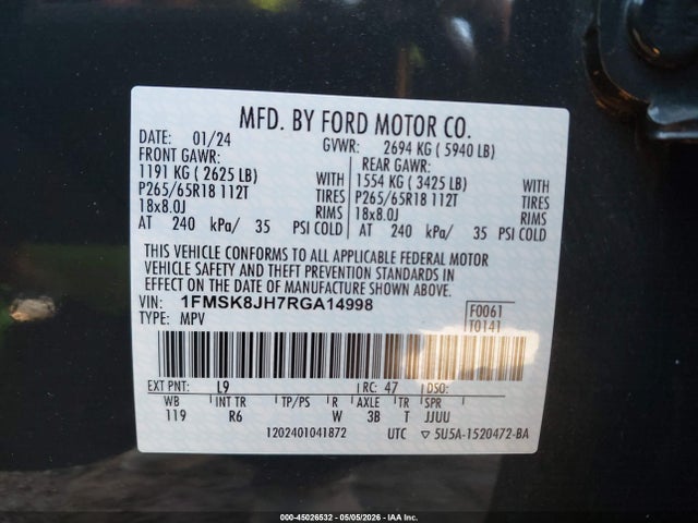 Продажа на аукционе авто 2024 Ford Explorer Timberline, vin: 1FMSK8JH7RGA14998, номер лота: 45026532
