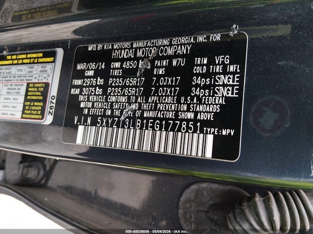 45026556 :رقم المزاد ، 5XYZT3LB1EG177851 vin ، 2014 Hyundai Santa Fe Sport 2.4l مزاد بيع