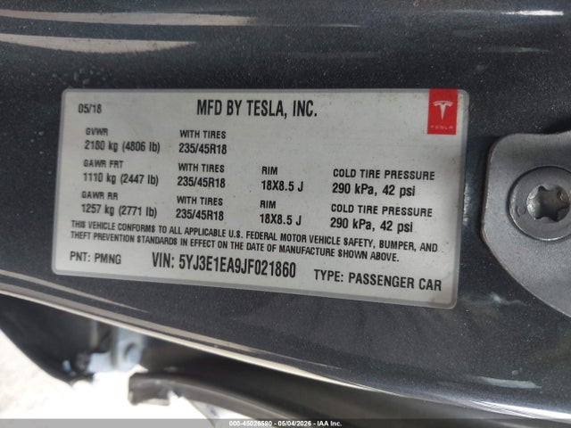 Aukcja sprzedaży 2018 Tesla Model 3 Long Range/mid Range, vin: 5YJ3E1EA9JF021860, numer aukcji: 45026590